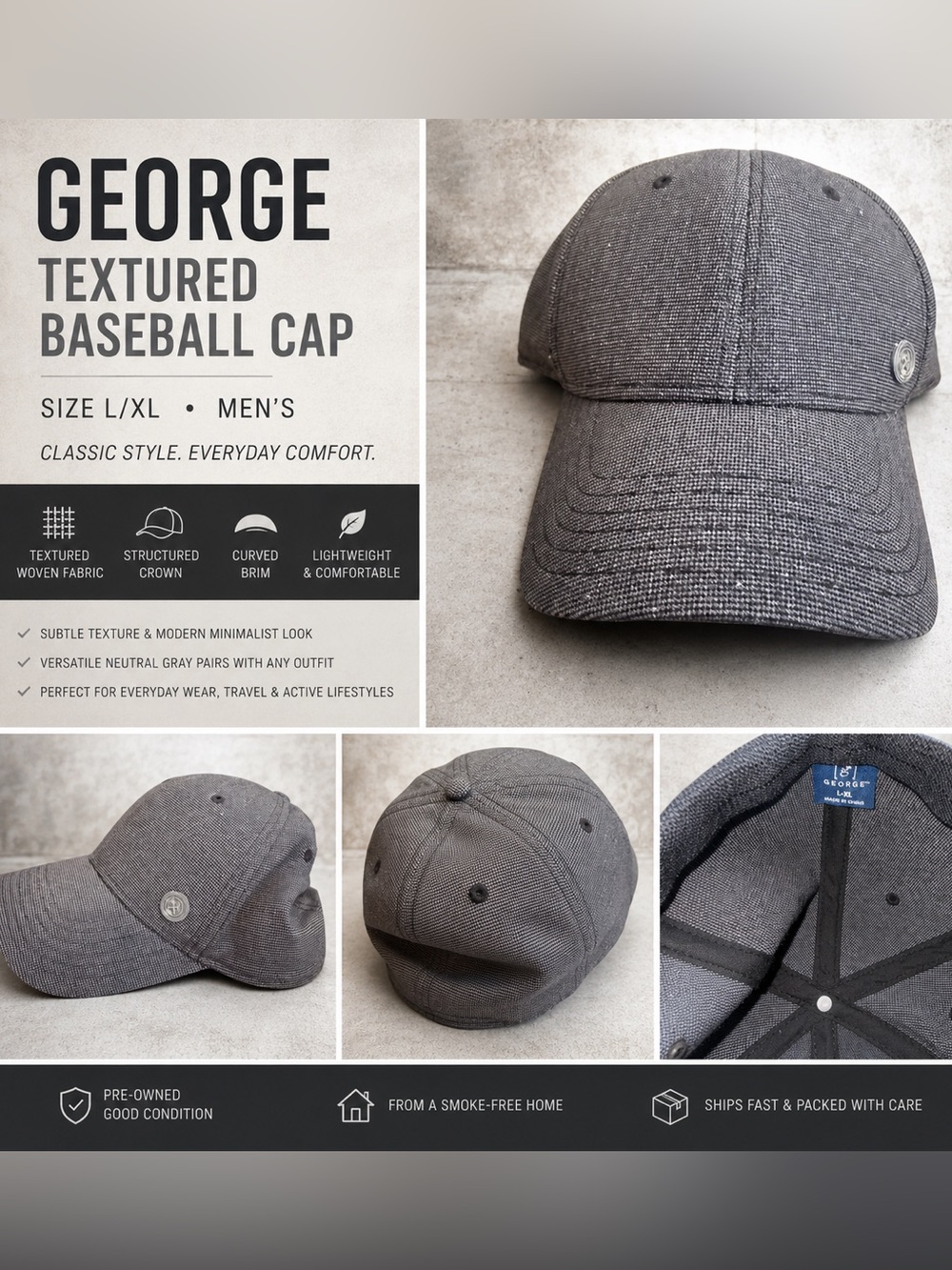 George Black Textured Baseball Cap